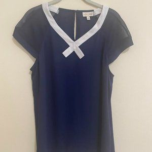Maison Jules Navy Blouse with white Bow Collar - Size L